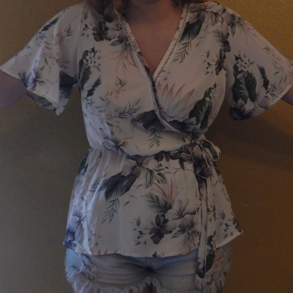 Sienna Sky Faux Wrap Floral Pattern Top with Tie